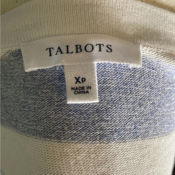 Talbots Blue White 3/4 Sleeve Pima Cotton Duster Cardigan Sweater Size XL petite - Picture 5 of 6